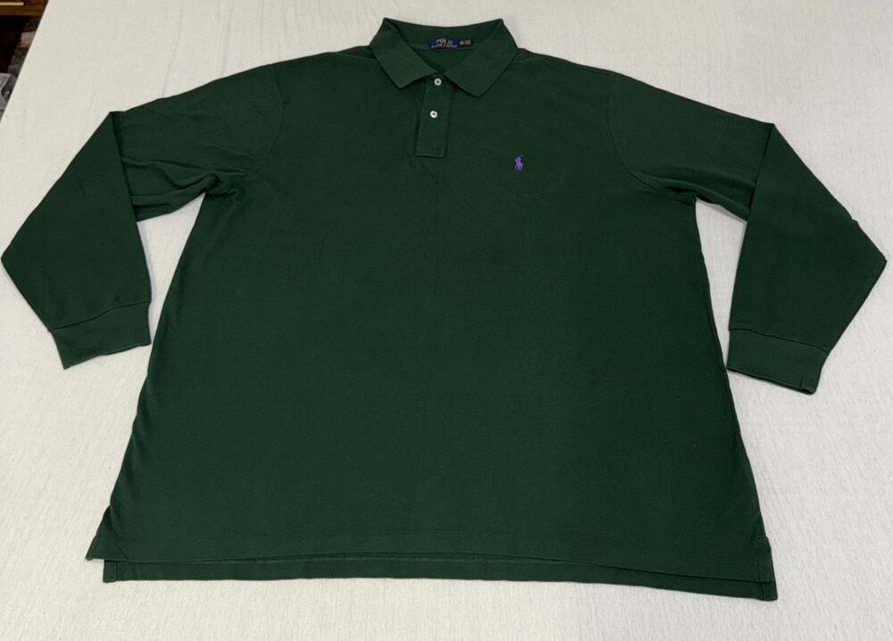 Polo Ralph Lauren Mens Sz 3XLT Green Long Sleeve Golf Polo Purple Pony NWOT
